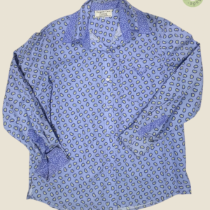 #105 – Violet cotton shirt with all-over small paisley print in purple and soft yellow