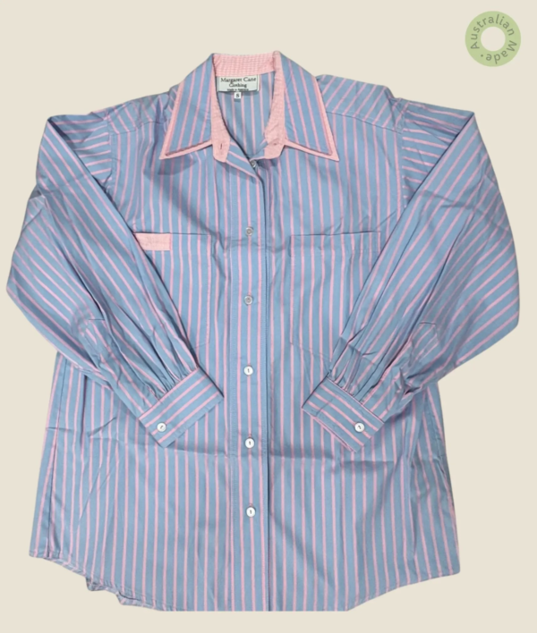 #181 – Variation – Blue and pink vertical striped base for boddy and top small collar.