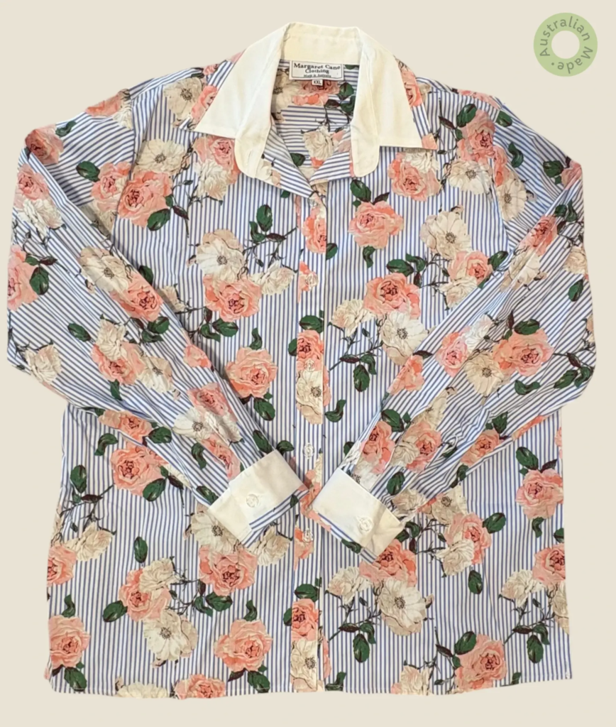 #213 – Blue and white vertical micro-striped base shirt featuring an all-over oversized