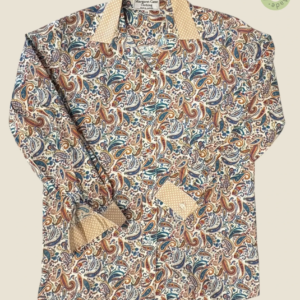 #219 – Multi-coloured Paisley Print Shirt (teal, terracotta, navy, and gold on a cream