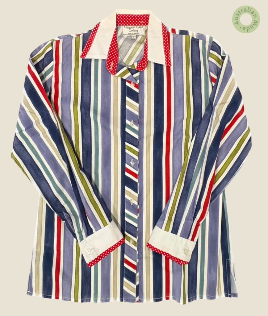 #221 – A vibrant multi-coloured vertical stripe featuring a palette of navy, periwinkle