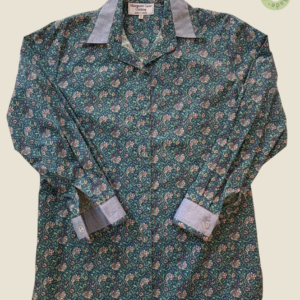 #222 – A dense, vintage-inspired botanical print on a deep teal-green base. The pattern