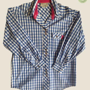 #111 – This shirt is crafted from a mid-weight gingham fabric in a classic royal blue a
