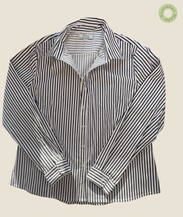 #506 – A classic professional shirt featuring a sharp black and white vertical stripe.