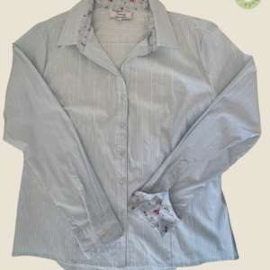 #504 – This professional shirt features a pale blue base with subtle horizontal white a