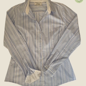 #505 – This professional shirt features a varied vertical stripe pattern in light blue