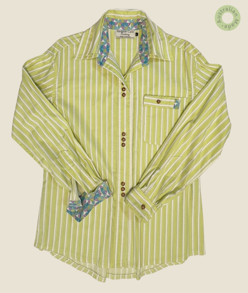 #116 – This shirt is crafted from a slightly thicker cotton featuring lime green with w