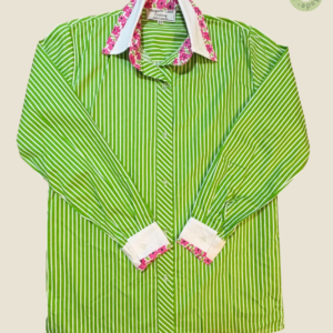#230 – This professional shirt features a vibrant lime green and white vertical stripe.