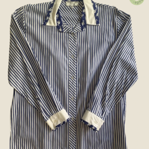 #236 – This shirt features a vibrant cobalt blue and white vertical stripe pattern. It