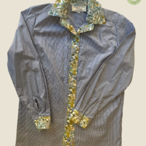 #414 – This shirt features a fine micro-gingham check in blue and white. It is distinct