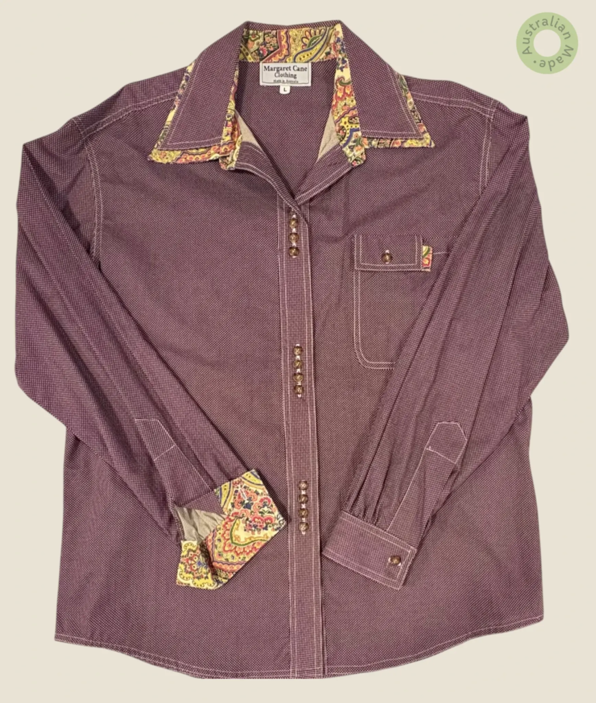 #129 – This professional shirt features a burgundy base with a fine white micro-dot pat