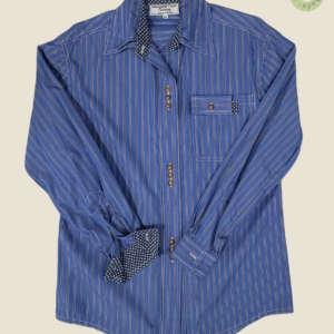 #127 – This professional shirt features a royal blue base with a vertical stripe patter