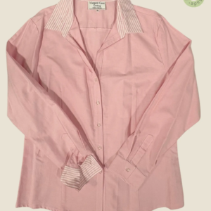 #507 – This shirt features a solid pink base for the body and sleeves. The outer collar