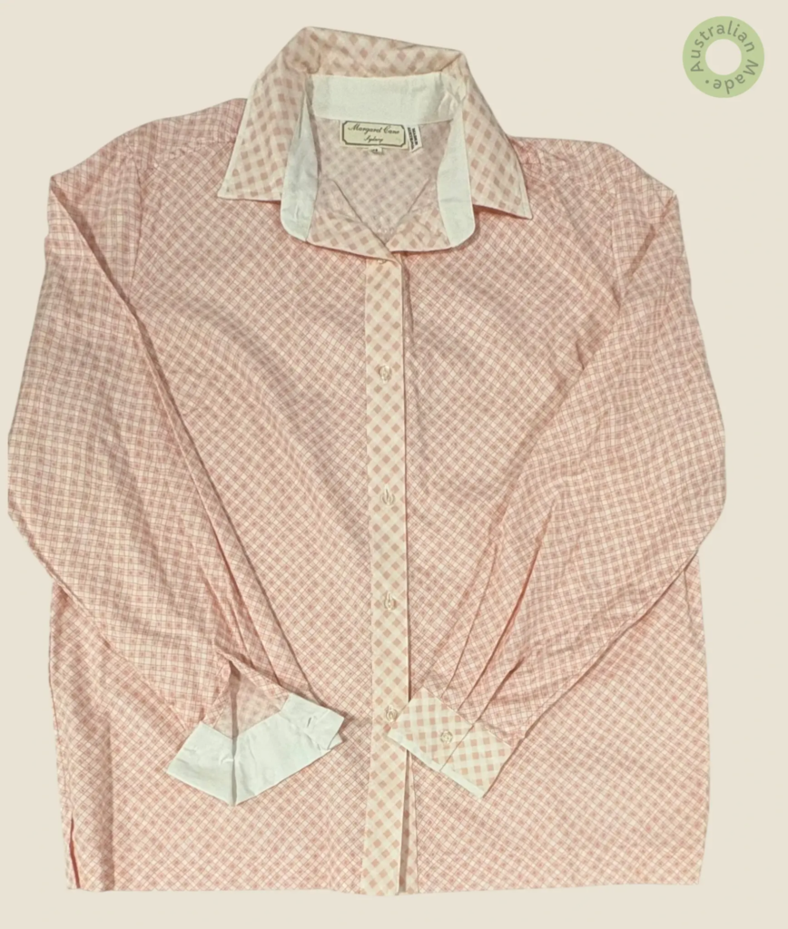 #244 – This professional shirt features a candy pink and white vertical stripe pattern