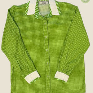 #247 – This shirt features a lime green base with a white polka dot pattern throughout
