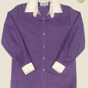 #251 – This shirt features a purple base with a white polka dot pattern throughout the