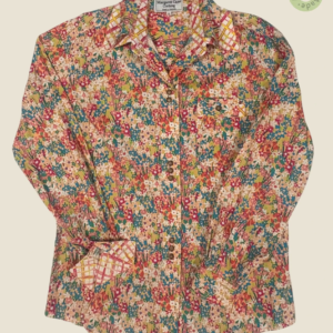 #135 – This shirt features a dense, multicolor wildflower floral pattern throughout the
