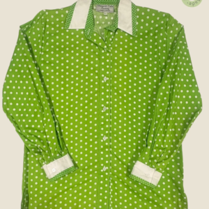 #267 – This shirt features a white base with a dense lavender micro-polka dot pattern a
