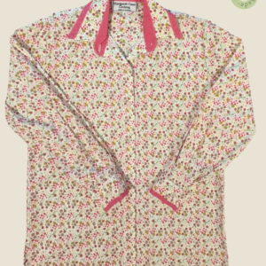 #263 – This shirt features a white base with a dense, multi-colored micro-floral print