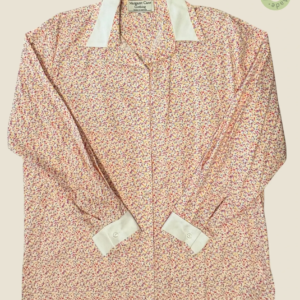 #275 – This shirt features a white base with a dense, multi-colored speckled pattern in