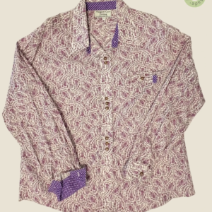 #145 – This shirt features a white base with a dense, all-over floral print in shades o