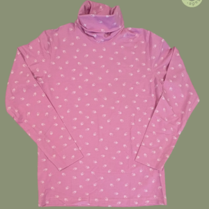 #601 – This top features a soft pink base color with a repeating white bird silhouette